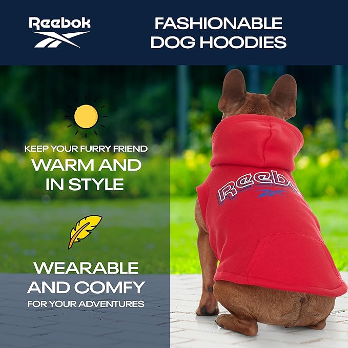 Reebok Dog Hoodie – Fleece Dog Sweater with Leash Hole