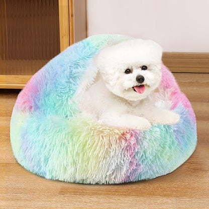 NOYAL Dog Bed Round Hooded Plush Cat Cave