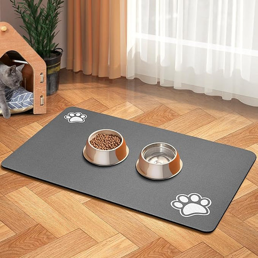 Pet Feeding Mat-Absorbent Dog Mat for Food and Water Bowl-Dog Accessories Pet Supplies-Dog Water Bowl for Messy Drinkers-No Stains Quick Dry Dog Water Dispenser Mat (12"x19"