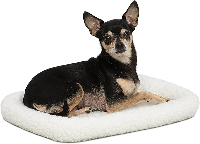 MidWest Homes for Pets Dog Bed 18L-Inch White Fleece Dog Bed or Cat Bed w/ Comfortable Bolster | Ideal for "Toy" Dog Breeds & Fits an 18-Inch Dog Crate | Easy Maintenance Machine Wash & Dry