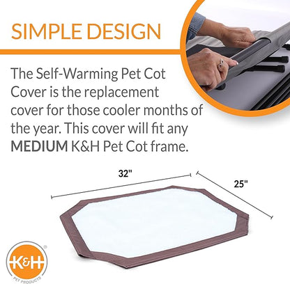 K&H Pet Products Self-Warming Pet Cot Cover Replacement (Cot Sold Separately) - Chocolate/Fleece, Medium 32 X 25 Inches