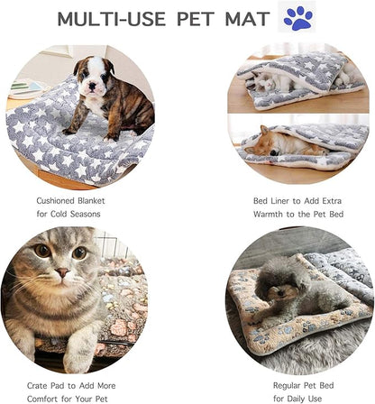 2 Pcs Pet Bed Mats. Ultra Soft Pet (Dog/Cat) Bed with Cute Prints. Reversible Faux Lambswool Kennel Pad for Medium Small Dogs and Cats. Machine Washable Pet Bed.