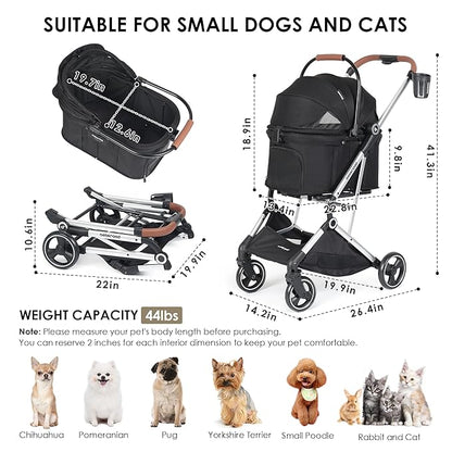 T3 Pro Pet Stroller 3 in 1 Dog Cat Stroller for Small Medium Dogs Cats
