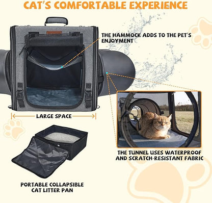 Cat Travel Carrier with Litter Box Portable Single Cat Carriers for Cat and Pet Shelter Ideal for Single Cat Soft Foldable Design with Shoulder Strap, One Hammocks and Cushion