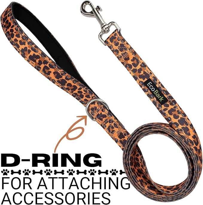 EcoBark Dog Leash - Soft & Reflective Comfort Leash with Padded Handle - Strong Durable Heavy Duty - Training and Pulling for Small, Medium or Large Dogs (Cheetah)