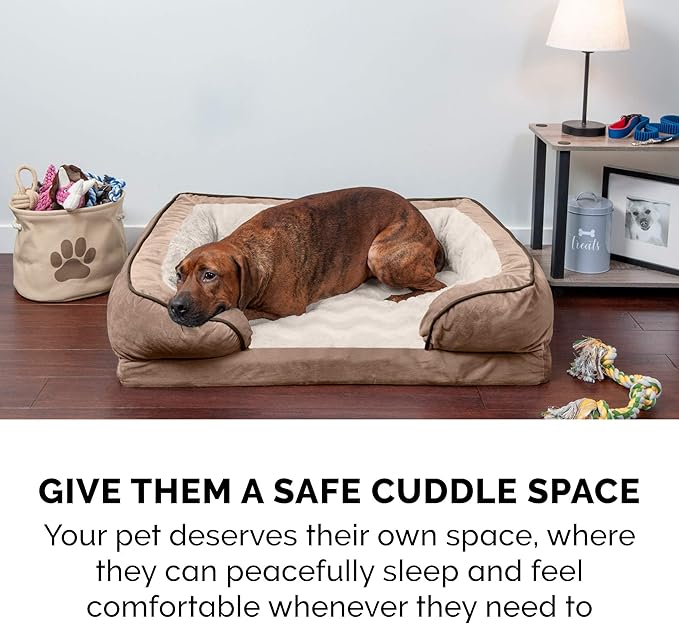 Furhaven Memory Foam Dog Bed for Large/Medium Dogs w/ Removable Bolsters & Washable Cover 55 lbs