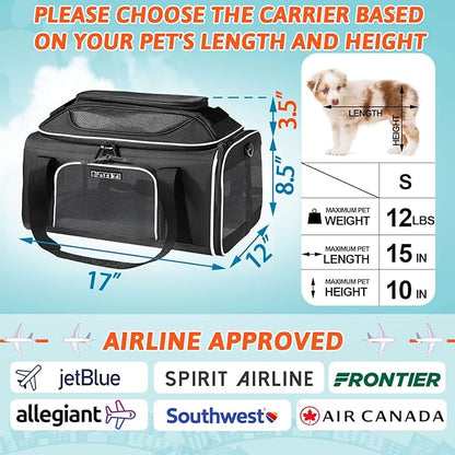 Petskd Top-Expandable Pet Carrier 17x12x8.5 Inches JetBlue Frontier Spirit Airline Approved
