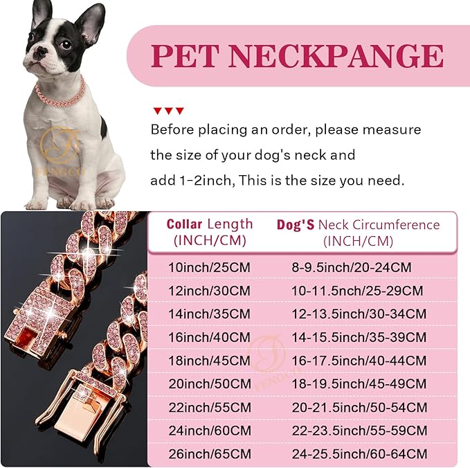 RoseGold Dog Chain Collar Diamond Cuban Link Dog 13mm Wide Cats(10inch)