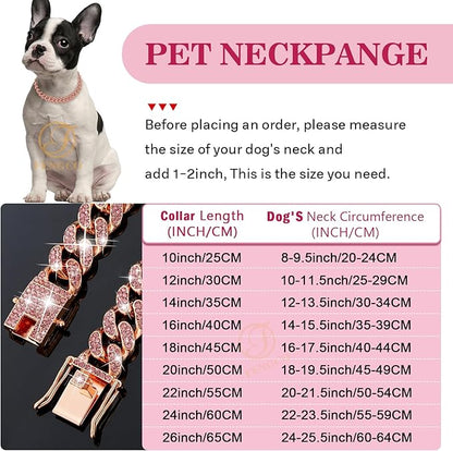 RoseGold Dog Chain Collar Diamond Cuban Link Dog 13mm Wide Cats(14inch)