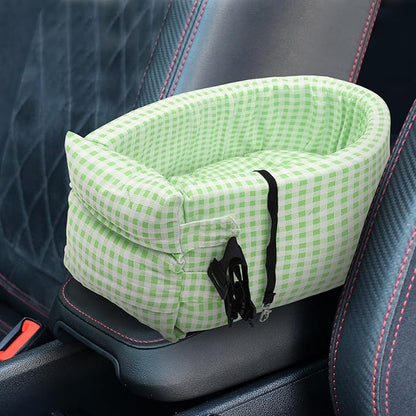 X AUTOHAUX Plaid Style Dog Car Seat Adjustable Straps for Medium Small Sized Puppy Cat Seat Pets Soft Non Slip Bottom Travel Bed Green White