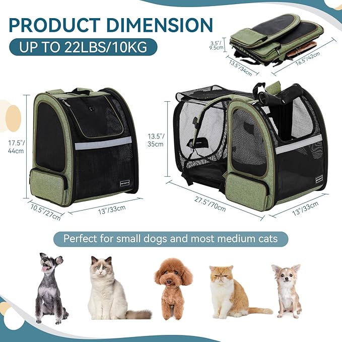 Petsfit Cat Backpack Carrier,Dog Carrier Backpacks Expandable with Great Ventilation,Fleece Mat,Perfect for Hiking,Camping Hold Pets Under 22 lbs