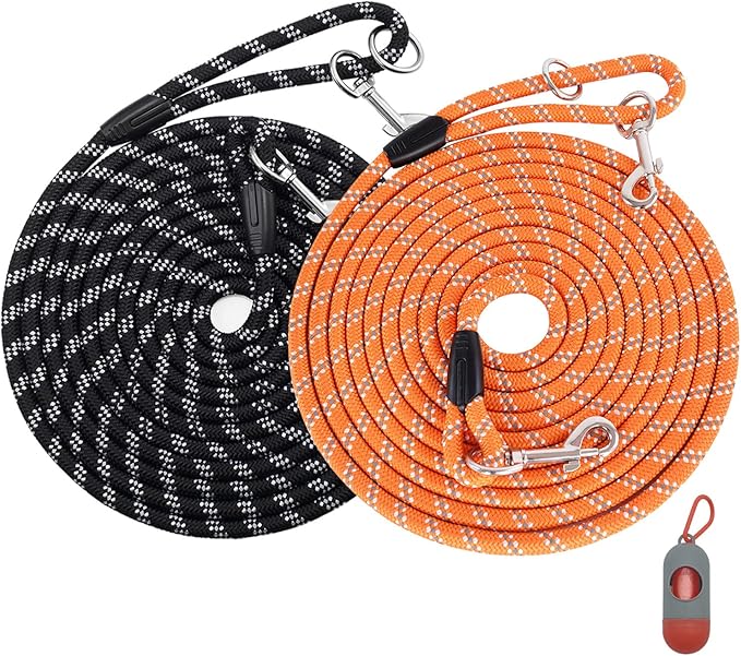 2 Pack Black&Orange 50FT Long Dog Training Leash