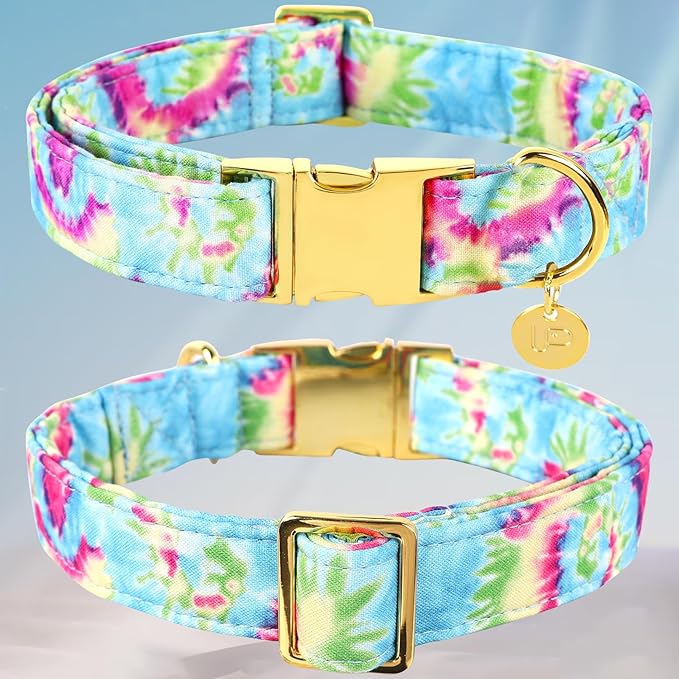 Tie Dye Summer Cotton Dog Collar with Metal