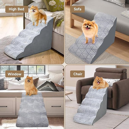 5 Tier Dog Steps&Stairs for High Beds 24.4 inches High, Tall Dog Ramp Pet Stairs Steps for High Beds Up to 28 Inches Tall, Non-Slip Bottom Dog Ramps for Small Dogs Older Cats