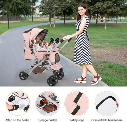 Pet Dog Stroller for Medium Small Dogs Cats (Pink-1)
