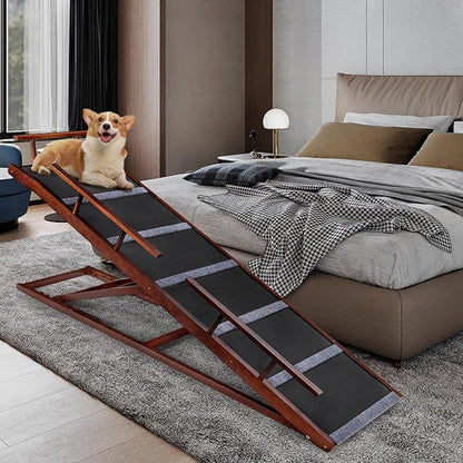 65 inches Dog Ramp for High Bed Couch Sofa, 6 Adjustable from 18"-33", Pet Ramps for Small Large Dogs Get on Bed Couch Car, Folding Portable Dog Stairs Dog Steps for Old Dogs Cat (Dark Brown)