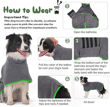 Microfibre Dog Bathrobe Dog Towel Wrap Super Absorbent Dog Drying Coat Bath Robe for Puppy, Medium & Large Dogs, Fast Drying, Adjustable, for Pet Dogs & Cats