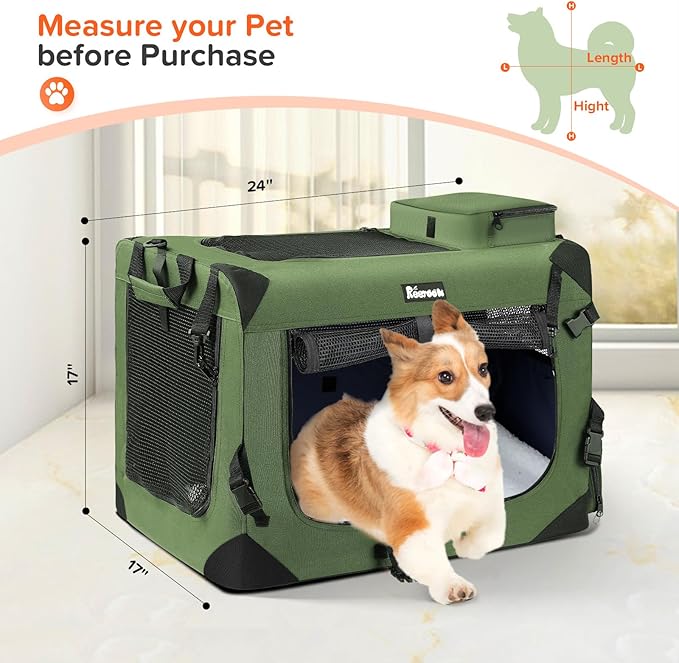 Large Cat Carrier 24"x17"x17", Soft Dog Crate with 2 Bowls, Collapsible Travel Pet Carrier Bag for Cats Dogs Puppies Kittens (Green)