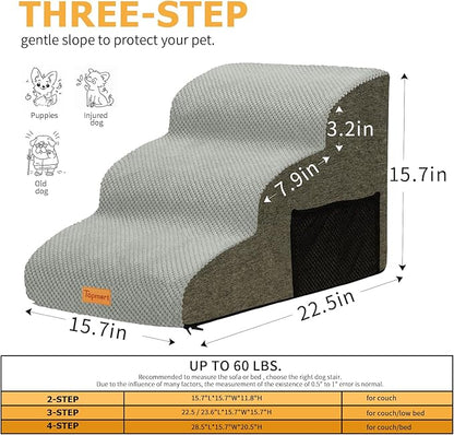 Topmart 3 Tiers Foam Dog Stairs/Steps for Small Dogs Pain,15.7”H