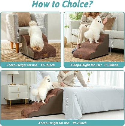 Dog Stairs for Medium Bed 20" H 15.7x28.3x19.7in, Brown, 4 Tiers