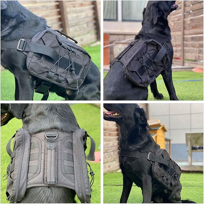 Large Dog Backpack, Outdoor Hound Saddle Bag Dog Pack with Side Pockets for Small Medium Large Dogs, Adjustable Tactical Dog Pack for Hiking, Travel, Camping, Training Black M