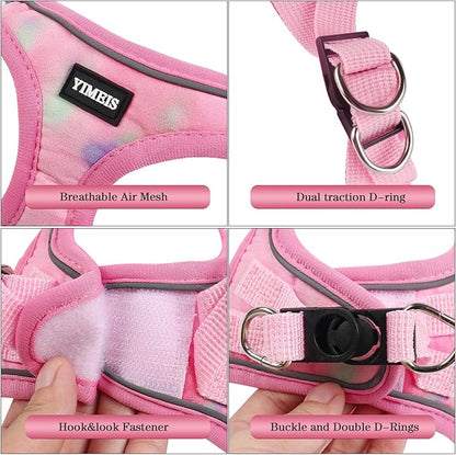 YIMEIS Dog Harness and Leash Set, No Pull Soft Mesh Pet Harness, Reflective Adjustable Puppy Vest for Small Medium Large Dogs, Cats (Tie-dye Pink, Small (Pack of 1)