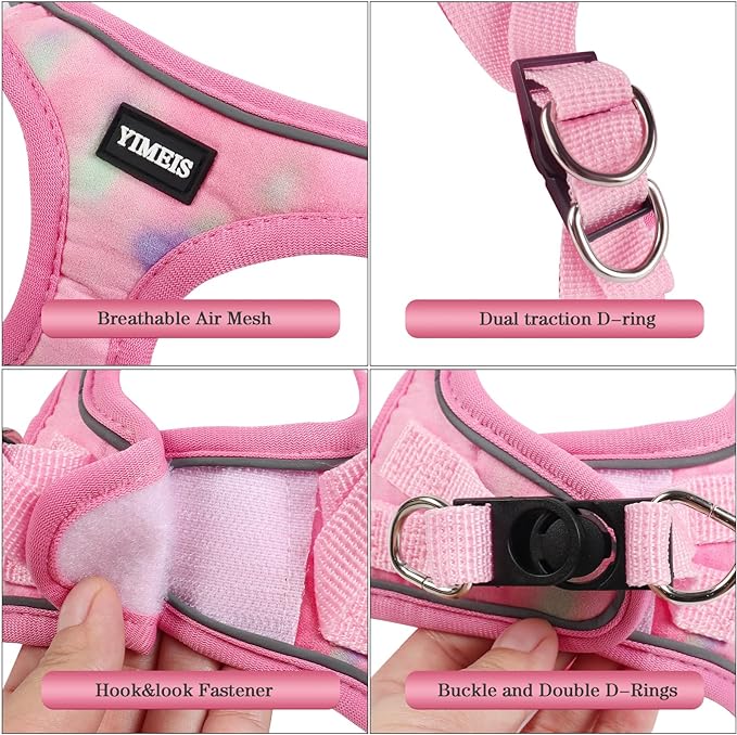 YIMEIS Dog Harness and Leash Set, No Pull Soft Mesh Pet Harness, Reflective Adjustable Puppy Vest for Small Medium Large Dogs, Cats (Tie-dye Pink, X-Small (Pack of 1)