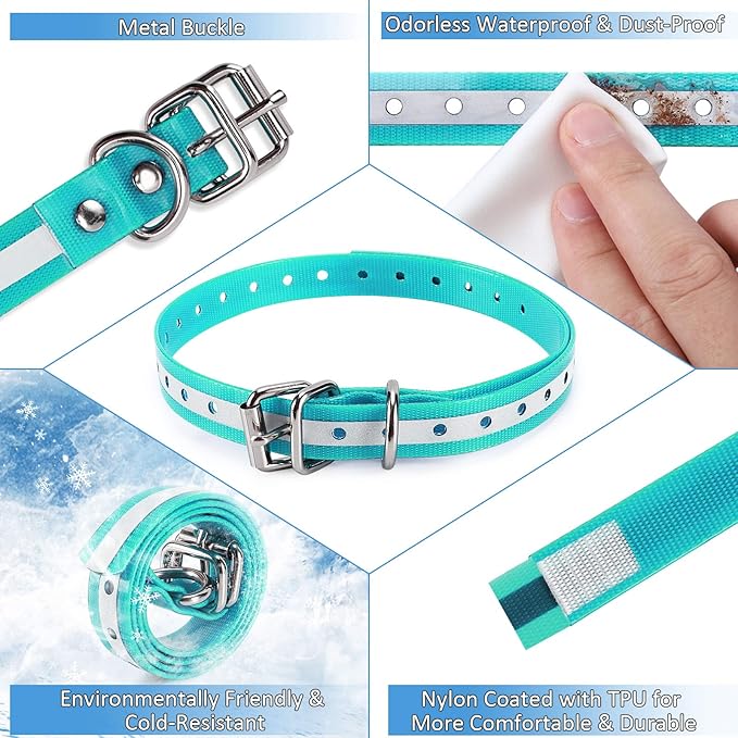 Replacement Collar Strap 3/4',Reflective,Adjustable,Metal Buckled,Waterproof Pack2)