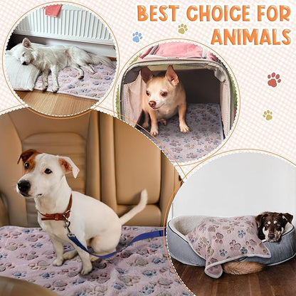 4 Pcs Pet Blanket Dog Puppy Blanket Paw Print Fleece Blanket for Small Medium Pet Dog Cat Warm Soft Sleep Mat Guinea Pig Cage Liners Blanket (Beige Medium(30 x 20.5 Inch))
