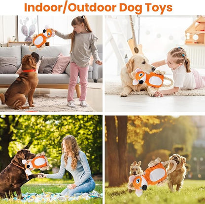 Interactive Dog Toys for Large Dogs, Plush Tug of War Dog Toy to Keep Them Busy, Squeaky Tough Dog Chew Toys for Boredom, Dog Teething Toys for Small, Medium & Large Dogs (Fox)