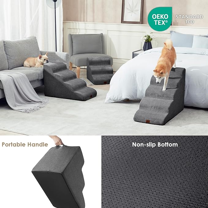 EHEYCIGA Curved Dog Stairs for High Beds 19.7" H 4-Step Dog