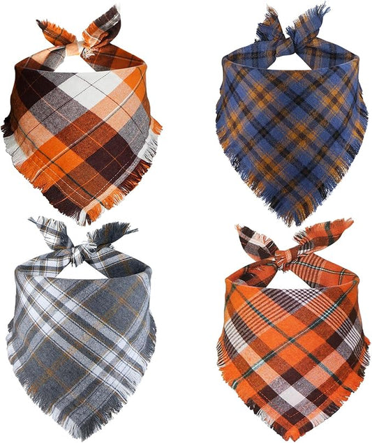 STMK Fall Dog Bandana, 4 Pack Holiday Fall Thanksgiving Day Dog Bandanas with Tassels Edges for Small Medium Large Dogs