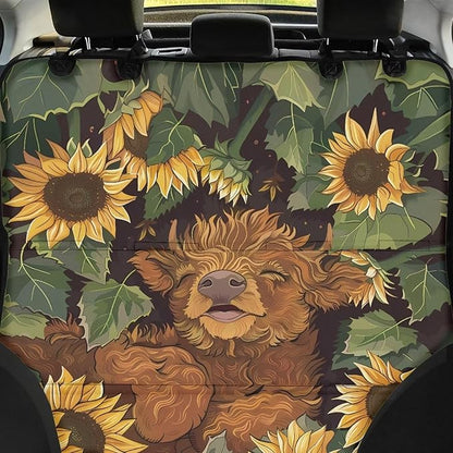 AFPANQZ Sunflower Highland Cow Dog Cat Seat Cover