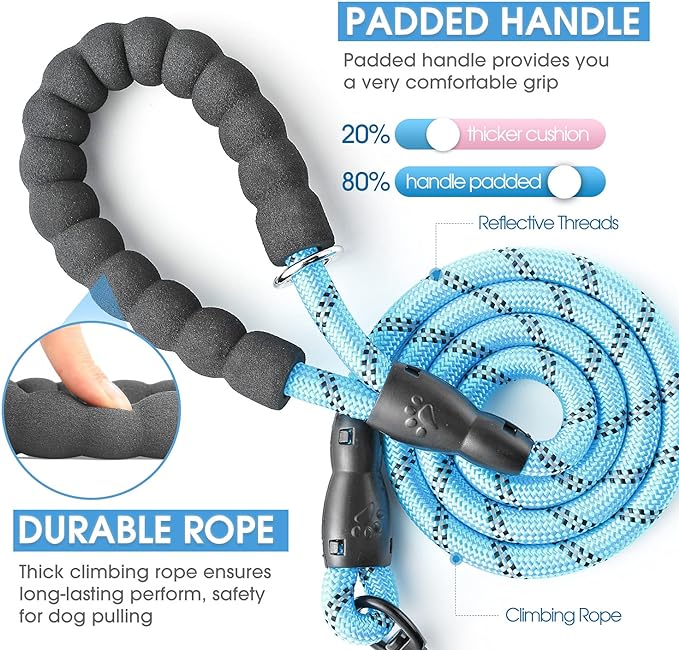 BAAPET 2/4/5/6 FT Dog Leash with Comfortable Padded Handle and Highly Reflective Threads for Small Medium and Large Dogs (6FT-1/2''