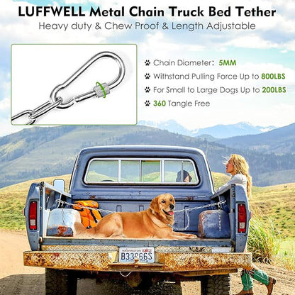 Chain Dog Truck Bed Cross Tether, Chew Proof Truck Bed Dog Leash System, Heavy Duty Dog Vehicle Bed Restraints Tie Down Tether, Metal Pet Bed Harness Barrier Lead for Pickup, SUV, Cars & Trucks