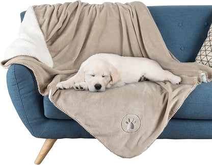 Waterproof Dog Blanket - 50x60-Inch Reversible Sherpa Dog Blanket for Couch, Bed, or Car - Protects from Spills, Stains, or Pet Fur by PETMAKER (Tan)