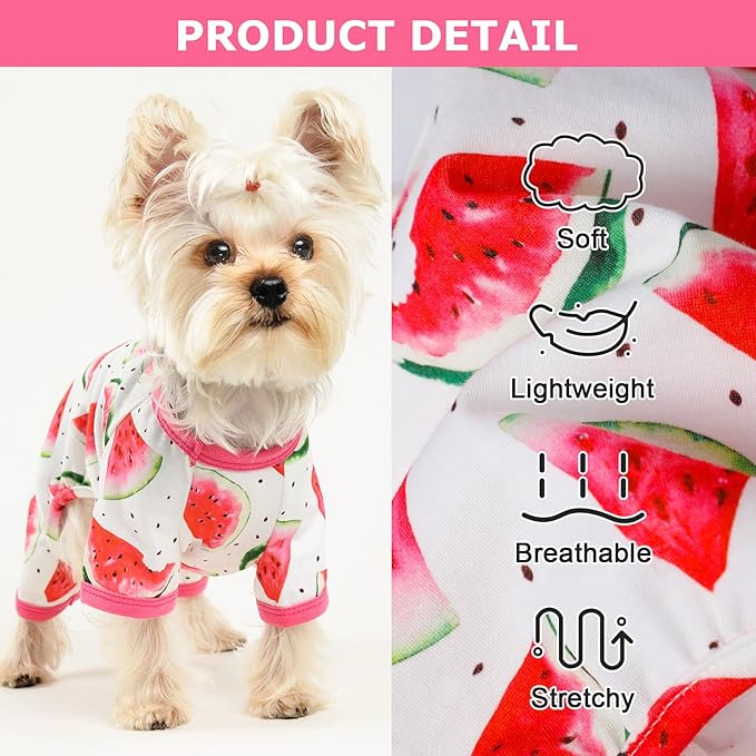 Dog Pajamas Pjs Spring Summer Dog Clothes for Small Dogs Girl - Boy - Medium Size Dogs, Soft Stretchy Puppy Clothes Doggie Onesies Cat Pet Jammies Outfit (Watermelon, Large)