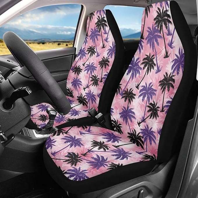 Palm Tree Pink Tie Dye Car Seat Covers Washable Seat Protector for Women Men Air Mesh Cloth Automotive Vehicle Seat Covers for Cars Interior for Cars