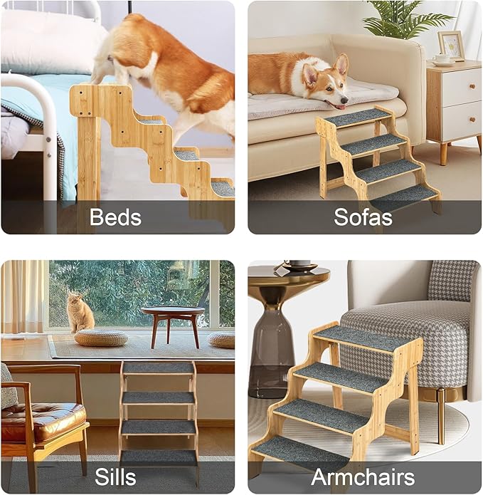 Dog Stairs for High Bed and Couch 4-Steps Non-Slip
