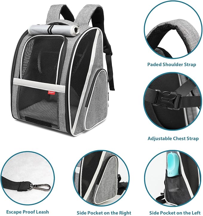 Large Cat Carrier Backpack, Expandable Pet Carrier Backpack for Small Dogs Medium Cats, Dog Carrier Backpack, Airline Approved Foldable Puppy Backpack Carrier for Travel, Hiking (Grey, Large)