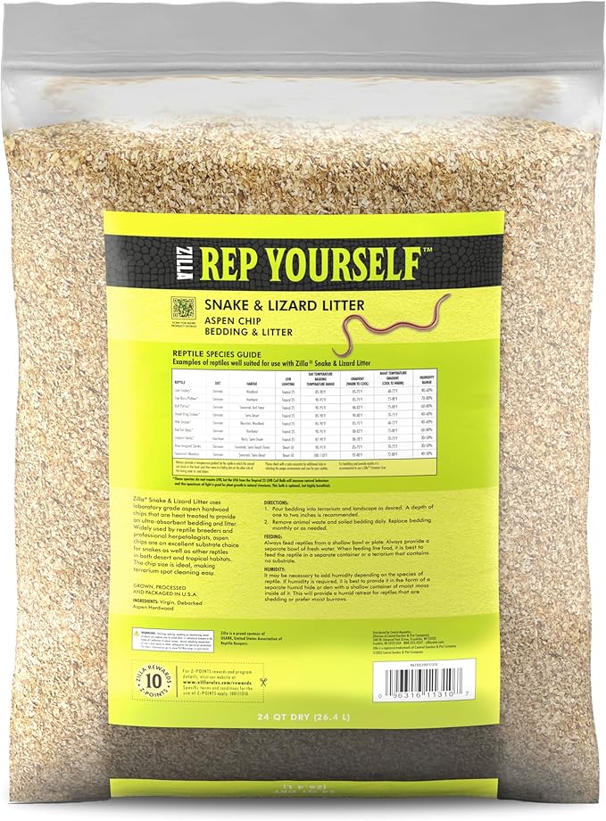 Zilla Snake and Lizard Litter Substrate, Made with Aspen Chips, Ultra Absorbent Bedding, Easy to Clean, 4 Quarts