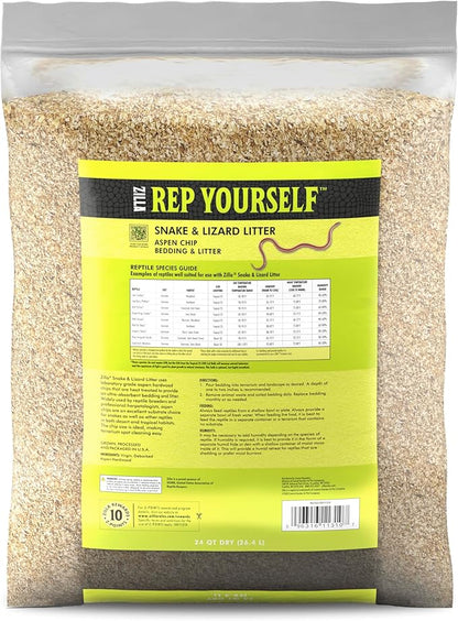 Zilla Snake and Lizard Litter Substrate, Made with Aspen Chips, Ultra Absorbent Bedding, Easy to Clean, 4 Quarts