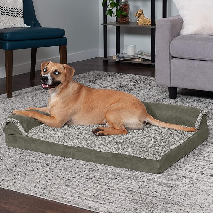 Furhaven Cooling Gel Dog Bed for Large/Medium Dogs w/ Removable Bolsters & Washable Cover 55 lbs