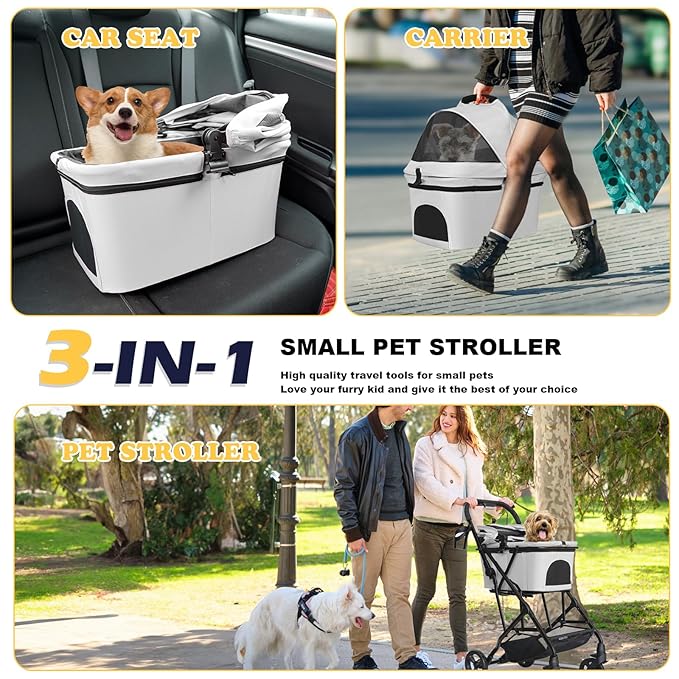 Dog Stroller for Small/Medium Dogs Cats Up to 33LBS 3-in-1 Lightweight