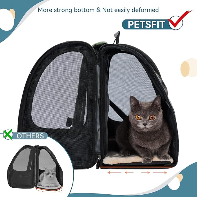 Petsfit Cat Backpack Carrier,Dog Carrier Backpacks Expandable with Great Ventilation,Fleece Mat,Perfect for Hiking,Camping Hold Pets Under 22 lbs