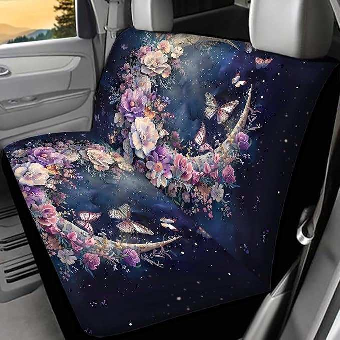 AFPANQZ Moon Flowers Car Back Seat Covers Protector Rear Car Seat Cushion Dust and Scratch Dust-Proof Washable Cover Universal Fits Car