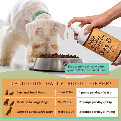 Natural Dog Company Pure Wild Alaskan Salmon Oil for Dogs (32oz) Skin & Coat Supplement for Dogs, Dog Oil for Food with Essential Fatty Acids, Fish Oil Pump for Dogs, Omega 3 Fish Oil for Dogs