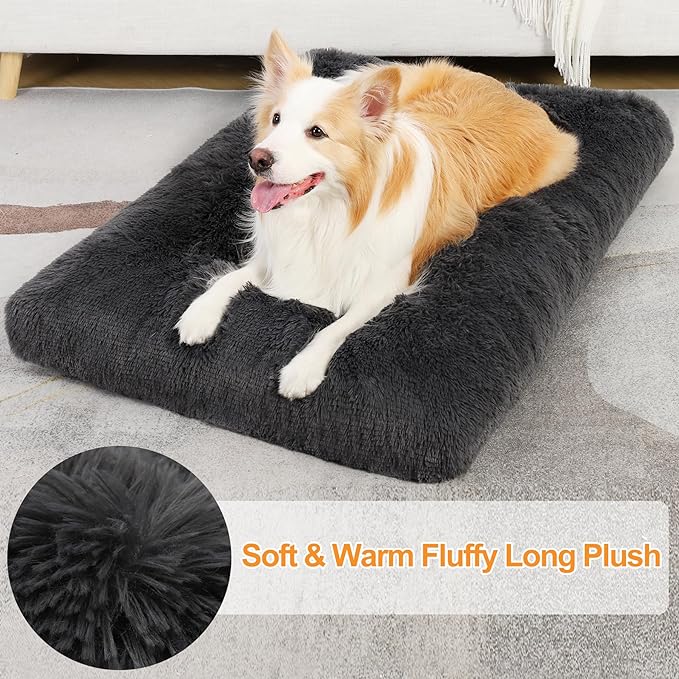 KSIIA Dog Crate Bed Washable Jumbo Dog Beds for Large Dogs Deluxe Plush Fluffy Comfy Thick Kennel Pad Anti-Slip & Anti-Scratch Pet Sleeping Mat 48 x 29 Inch,