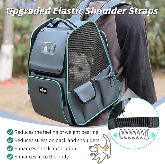 Cat Backpack Carrier, Expandable Pet Dog Backpack Carrier for Small Medium Cat Dog Under 20LBS, Ventilated Pet Backpack for Hiking Travel Outdoor Use, Gray