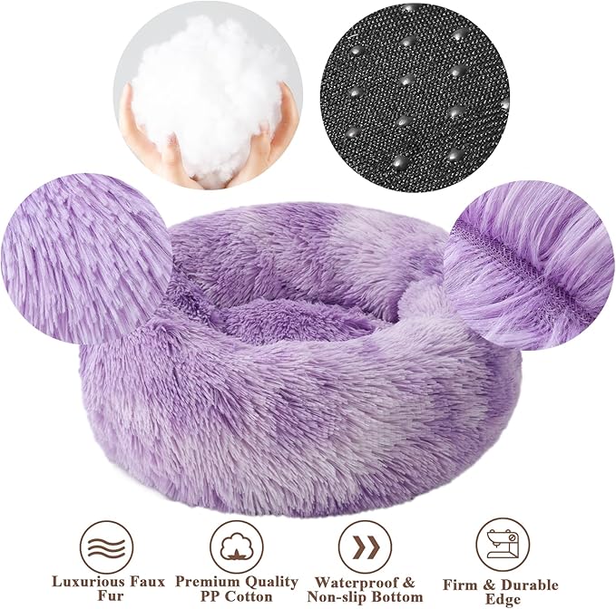 Aurako Cat Bed Dog Bed Round Cushion Pet 23" Purple